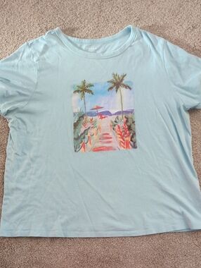 Old Navy Light Blue Tropical Graphic Tee